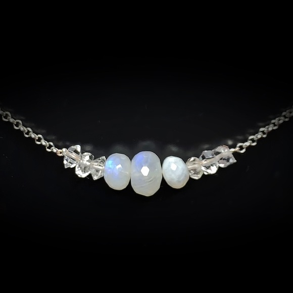 Moonstone & Herkimer Diamond Chocker Necklace! SALE! - Picture 2 of 8